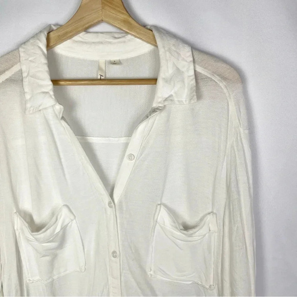 Frenchi White Relaxed Slub Fit Long Sleeve Button Down L - Picture 3 of 3